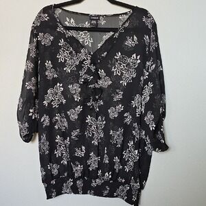 Torrid Black Sheer Floral Ruffle Victorian Crinkle Blouse Plus Size 2X